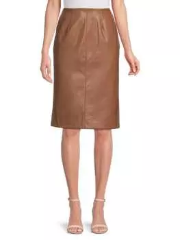 Юбка - Карандаш Saks Fifth Avenue из веганской кожи, коричневый