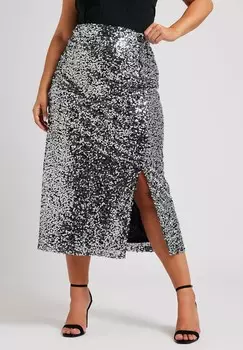 Юбка-карандаш SEQUIN EMBELLISHED Yours Clothing, серебристый