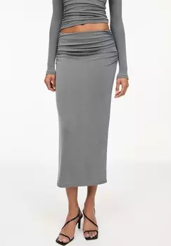 Юбка-карандаш SHIMMERY WITH GATHERING PULL&BEAR, серый