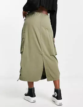 Юбка карго миди цвета хаки Bershka