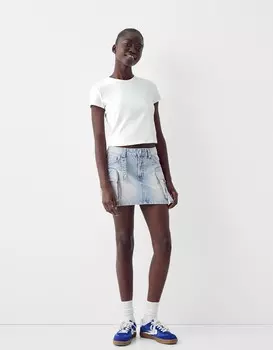 Юбка-Карго с лямками Bershka, голубой