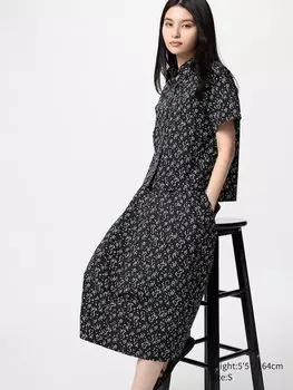 Юбка-Кокон из хлопковой смеси (с принтом) Uniqlo, черный
