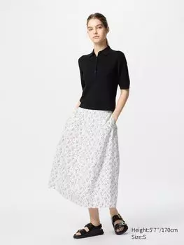 Юбка-Кокон из хлопковой смеси (с принтом) Uniqlo, белый
