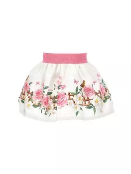 Юбка-колокольчик Gonna Romantic Bird Houses Monnalisa, цвет bianco/multi-coloured