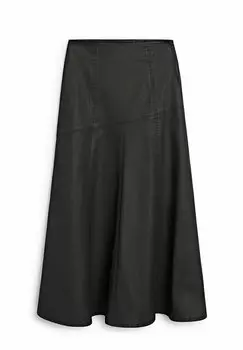 Юбка-колокольчик Waxed Midi With Seam Detail Massimo Dutti, черный