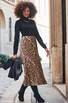 Юбка комбинация из атласа с принтом Sosandar, коричневый