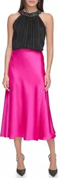 Юбка-комбинация из шелковистого атласа с разрезом DKNY, цвет Electric Fuchsia