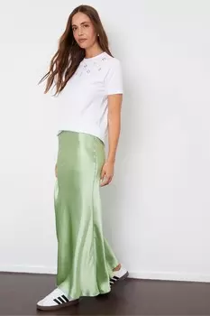 Юбка комбинация макси из атласа Threadbare, зеленый
