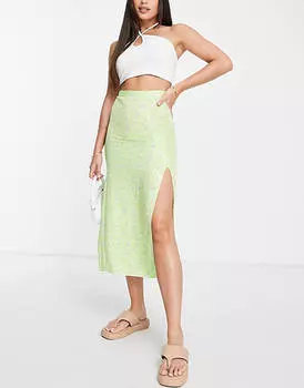 Юбка-комбинация миди с разрезом на бедрах ASOS DESIGN Tall с лаймовым цветочным принтом
