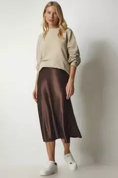 Юбка - Коричневый - Миди Happiness stanbul, коричневый