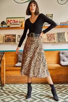 Юбка - Коричневый - Миди Olalook, коричневый