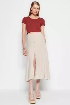 Юбка - Коричневый - Миди Trendyol, коричневый