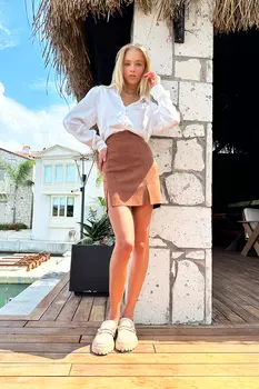 Юбка - Коричневый - Мини Trend Alaat Stili, коричневый