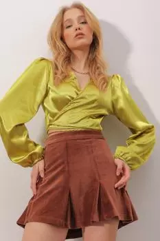 Юбка - Коричневый - Мини Trend Alaat Stili, коричневый