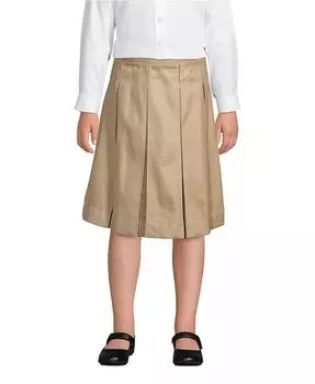 Юбка-коробка для больших девочек длиной ниже колена Lands' End, коричневый/бежевый