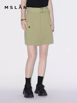 Юбка короткая Mslan на ремне, хаки / зеленый