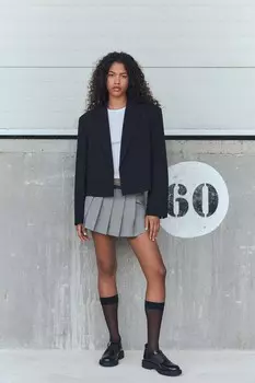 Юбка-короткая складка с поясом ZARA, серый мергель