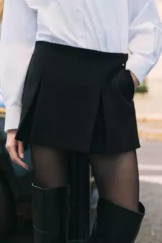 Юбка-короткая складка ZARA, черный