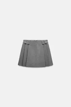Юбка-короткая складка ZARA, серый
