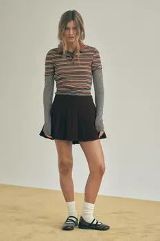 Юбка-короткая складка ZARA, шоколадно-коричневый