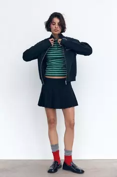 Юбка-короткая складка ZARA, темно-синий