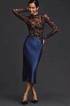 Юбка косого кроя Anthropologie с жидким блеском, темно-синий