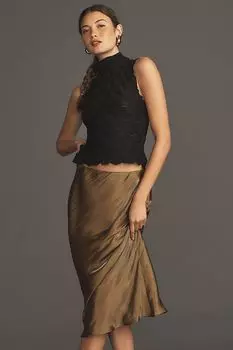 Юбка косого кроя Anthropologie с жидким блеском, зеленый