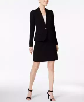 Юбка-костюм с одной пуговицей и силуэтом А-силуэта из коллекции Missy & Petite Executive Collection Anne Klein, черный