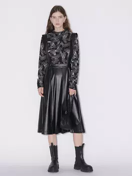 Юбка кожаная Mslan в стиле ретро, черный