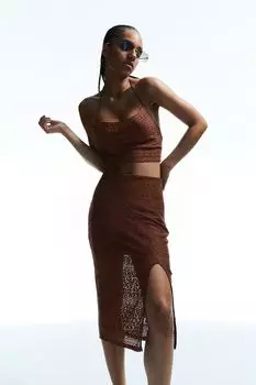 Юбка крючком H&M, темно коричневый