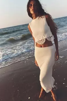 Юбка крючком в ребрешку ZARA, экрю