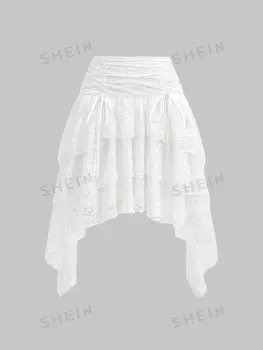Юбка кружевная Shein Mod с рюшами по подолу, белый
