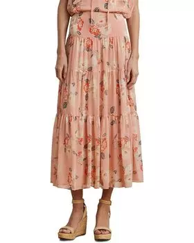 Юбка Lauren Ralph Lauren Floral Crinkle Georgette Tiered Skirt, цвет Pink Multi