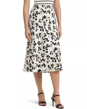 Юбка LAUREN Ralph Lauren Leaf-Print Satin Charmeuse Midi, цвет Cream/Black