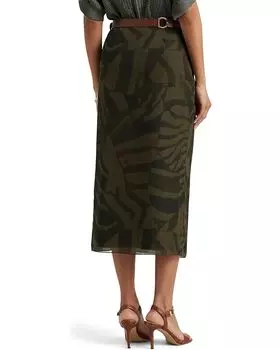 Юбка LAUREN Ralph Lauren Petite Zebra-Print Crinkle Georgette Midi Skirt, цвет Olive Multi