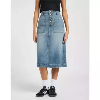 Юбка Lee Patch Pocket Midi denim skirt, синий