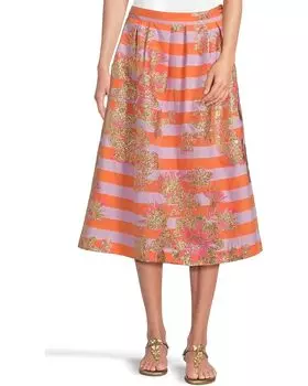 Юбка Lilly Pulitzer Lauderdale Midi Skirt, цвет Papaya Metallic Floral Stripe Jacquard