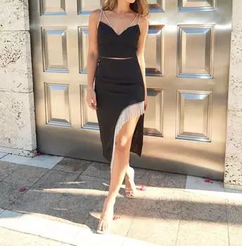 Юбка Liv Rhinestone Fringe черного цвета DO+BE