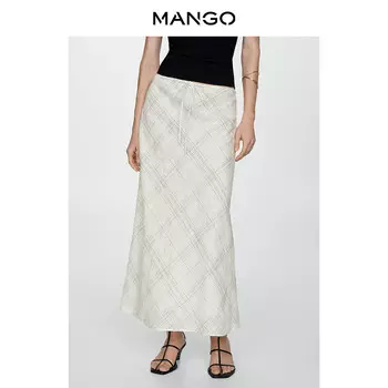 Юбка Mango на шнуровке с принтом, светло-бежевый