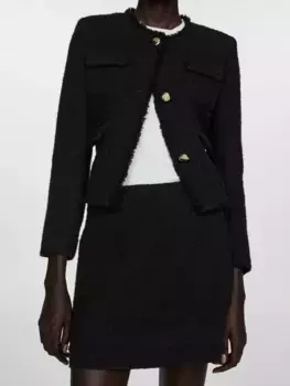 Юбка Mango Wintour Tweed Mini, черный