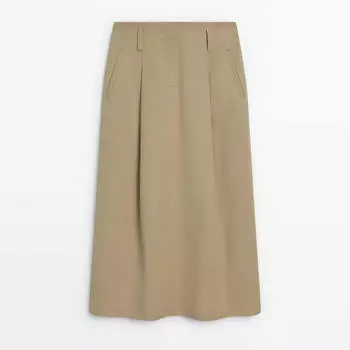 Юбка Massimo Dutti Cotton Blend Darted Midi, светло-коричневый