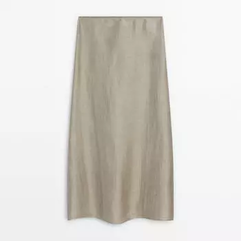Юбка Massimo Dutti Creased-effect Camisole Satin Midi, серый