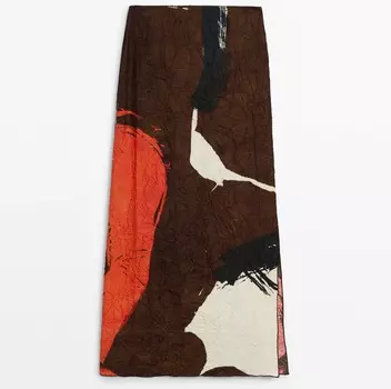 Юбка Massimo Dutti Creased-effect Printed, коричневый