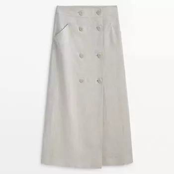 Юбка Massimo Dutti Double-Buttoned Linen Blend Midi, кремовый
