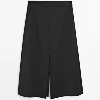 Юбка Massimo Dutti Fitted Midi with Slits, темно-серый