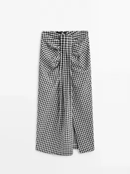 Юбка Massimo Dutti Gingham Midi - Studio, черный/белый