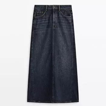 Юбка Massimo Dutti High Waist Denim with Ruffles, темно-синий