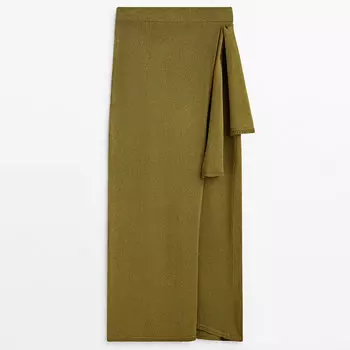 Юбка Massimo Dutti Knit With Side Knot, оливковый
