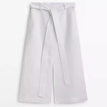 Юбка Massimo Dutti Linen Blend Midi With Slits, белый