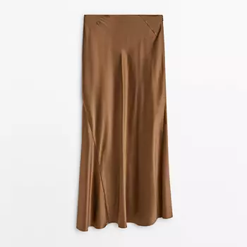 Юбка Massimo Dutti Long Satin-finish Silk - Studio, коричневый
